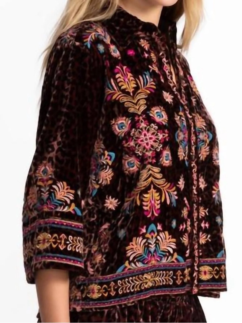 Johnny Was XXL Brandi Embroidered Kimono Sleeve Shirt Misty Leopard Velvet NWT - Picture 3 of 16